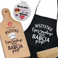 PREZENT DZIEŃ BABCI i DZIADKA Deska FARTUCH Lusterko ZESTAW DLA BABCI