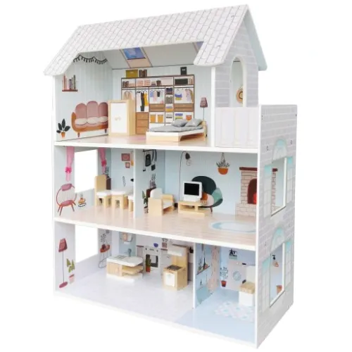 DUŻY DREWNIANY DOMEK DLA LALEK XXL 3 PIĘTRA +MEBLE na Arena.pl