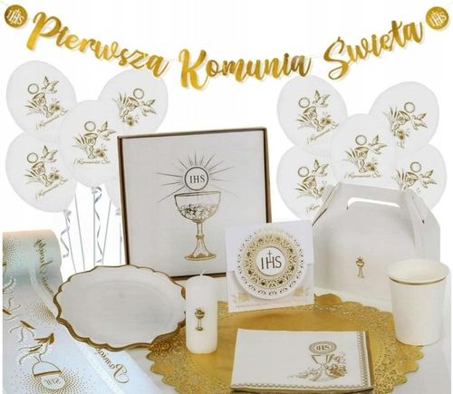 BIEŻNIK KOMUNIJNY ZŁOTY OBRUS NA STÓŁ KOMUNIA DEKORACJA INSPIRACJA na Arena.pl