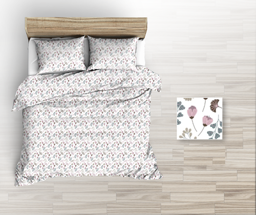 Pościel flanelowa 160x200 wzór kwiaty na białym tle na Arena.pl