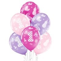 balony 30cm "1" urodziny dziewczynki 6szt.  |   bn06-191