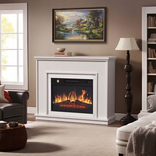 Kominek elektryczny z ogrzewaniem, płomień 3D, luksusowy biały na Arena.pl