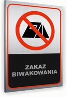 Tabliczka znak informacyjny 20x15 Srebrna ZAKAZ BIWAKOWANIA Aluminiowa