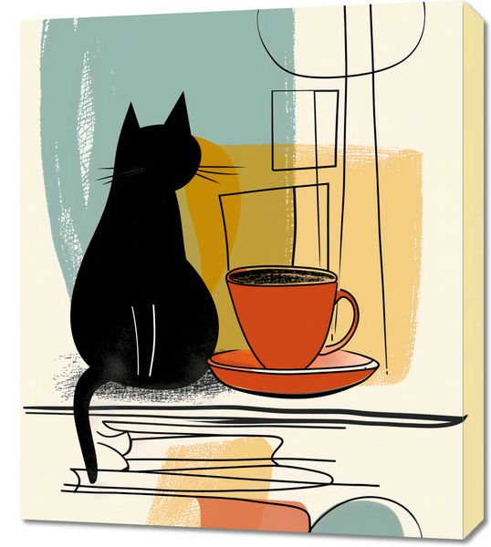Obraz 60x70cm Kot i Kawa zdjęcie 1