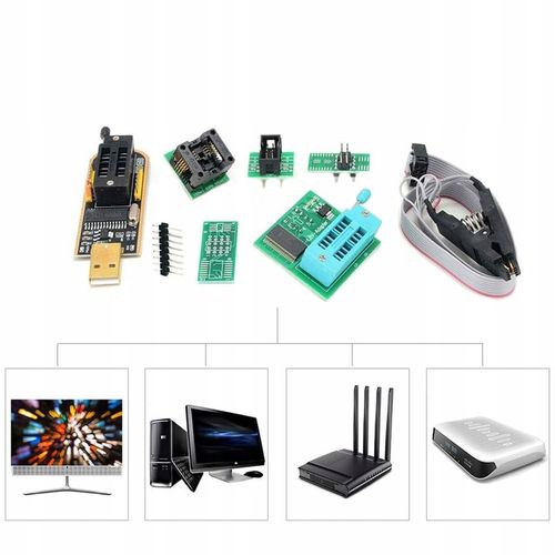 DUŻY ZESTAW PROGRAMATOR USB CH341A PAMIĘĆ SPI FLASH EEPROM TTL ADAPTERY XXL na Arena.pl