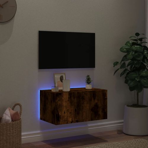 Ścienna szafka TV z LED, przydymiony dąb, 60x35x31 cm na Arena.pl