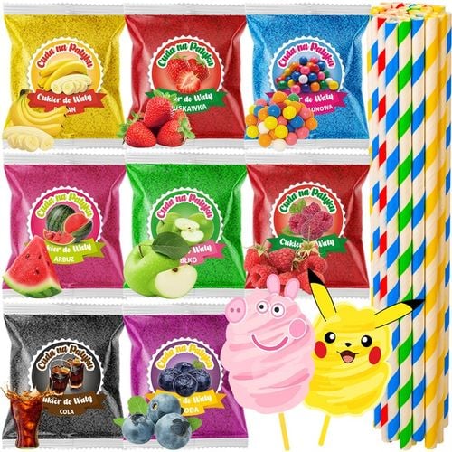 Cukier do Waty Cukrowej KOLOROWY Smakowy na Patyczki ZESTAW 8 x 100 g na Arena.pl