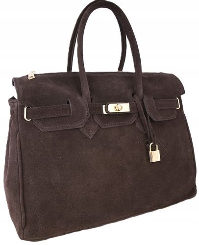 Torebka Włoska CZEKOLADOWA Kuferek SKÓRA ZAMSZ NATURALNY Vera Pelle+pasek na Arena.pl