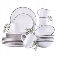 KOMPLET OBIADOWY SERWIS ZESTAW TALERZE + KUBKI KAMIONKA BIAŁA 24 szt 6 OSÓB