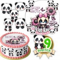 ZESTAW OPŁATEK NA TORT 20CM + 16 POSTACI - MIŚ PANDA + IMIĘ 15CM 18CM