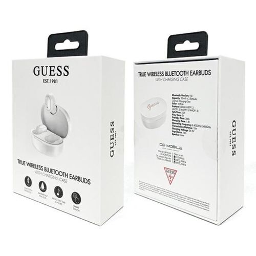 Guess Script Logo - Słuchawki Bluetooth TWS + etui ładujące (biały) na Arena.pl