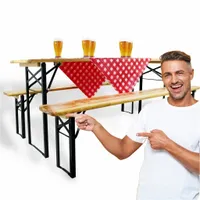 Zestaw Piwny Mebli Ogrodowych Stół Składany Biesiadny 180cm 2 Ławki + Stół