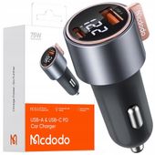 mcdodo mocna szybka ładowarka samochodowa z miernikiem 2x usb usb-c 75w led