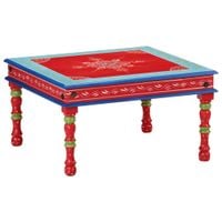 Stolik kawowy, czerwony, ręcznie malowany, lite drewno mango