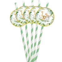 Słomki papierowe urocze zwierzątka safari, 6 szt.