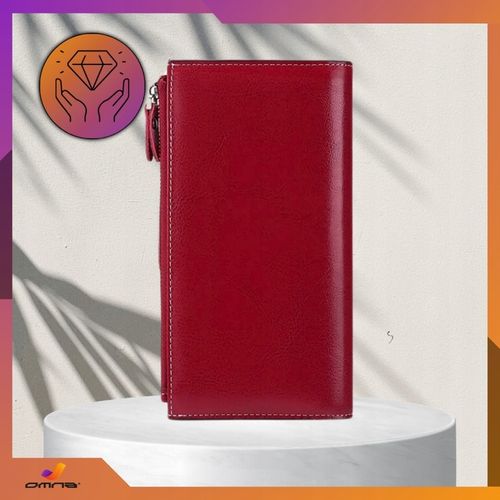 Portfel damski skórzany duży lakierowany pojemny RFID z paskiem czerwony na Arena.pl