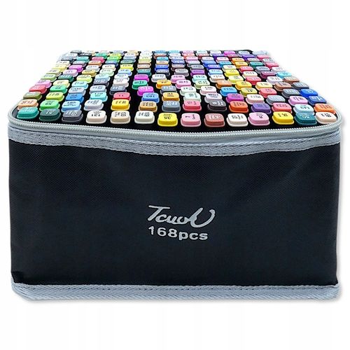 Markery 168 sztuk flamastry pisaki dwustronne alkoholowe precyzyjne + torba na Arena.pl