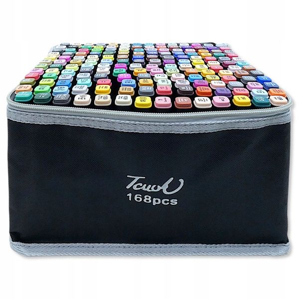 Markery 168 sztuk flamastry pisaki dwustronne alkoholowe precyzyjne + torba zdjęcie 3