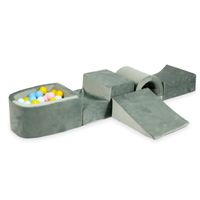 Piankowy plac zabaw z mostkiem i z basenem micro Velvet szary + 100 piłek (jasna mięta, jasny róż, jasny błękit, perła, żółte)