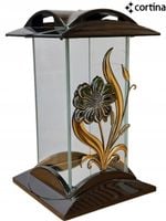 SZKLANY ZNICZ Z APLIKACJĄ NA GRÓB DO WKŁADÓW LED NA BATERIE LAMPION 26,5 CM