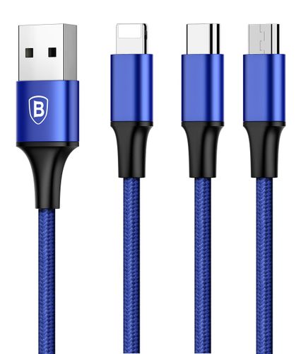 Kabel USB Micro lightning Type-C 3w1 Baseus Rapid niebieski na Arena.pl