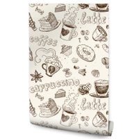 TAPETA DO JADALNI KUCHNI SŁODYCZE CAPPUCCINO KAWA LATTE CIASTA DONUTY RETRO