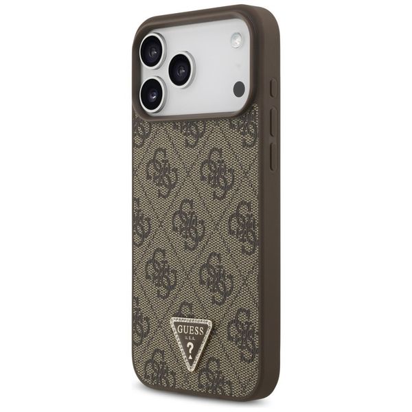 Etui Guess Leather 4G Triangle Strass MagSafe do iPhone 17 Pro Max brązowy zdjęcie 2