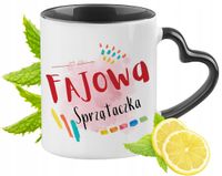 Dla Sprzątaczki Kubek Czarny Z Uszkiem W Kształcie Serca Na Prezent