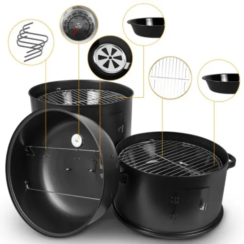 GRILL OGRODOWY WĘGLOWY WĘDZARNIA PALENISKO TERMOMETR OKRĄGŁY PRZENOŚNY 3W1 na Arena.pl