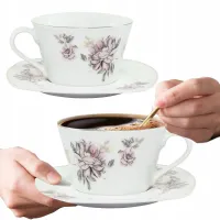 ZESTAW FILIŻANEK Z TALERZYKAMI NA PREZENT 220 ML PORCELANA DO KAWY HERBATY