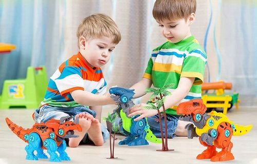 Klocki konstrukcyjne DINOZAURY do skręcania ZESTAW z wkrętarką śrubokrętem na Arena.pl
