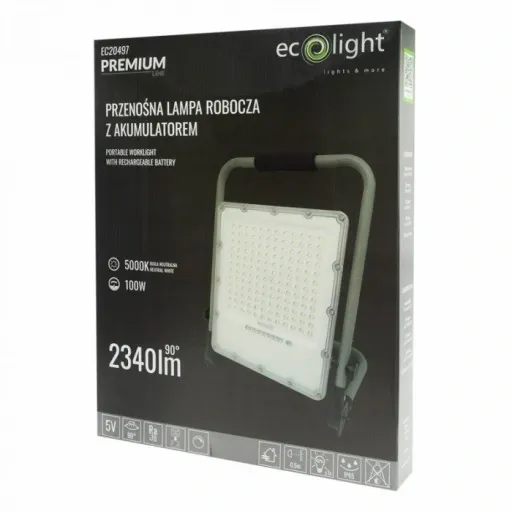 NAŚWIETLACZ HALOGEN PRZENOŚNY ROBOCZY LAMPA LED Z AKUMULATOREM 100W 5000K zdjęcie 6