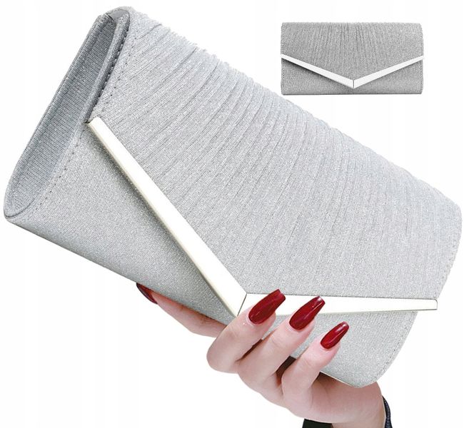 Torebka Wieczorowa Srebrna Kopertówka Wizytowa zdjęcie 1