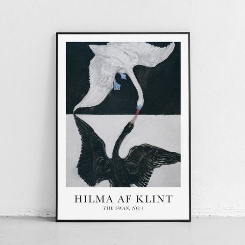 Plakat hilma af klint łabędź biały czarny 61x91 cm w czarnej ramie na Arena.pl