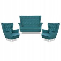 Zestaw wypoczynkowy Carol sofa fotele paski Family Meble turkusowy