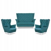 Zestaw wypoczynkowy Carol sofa fotele paski Family Meble turkusowy