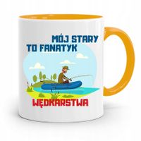 Kubek Żółty Wędkarza Mój Stary To Fanatyk Prezent Z Nadrukiem Ze Zdjęciem