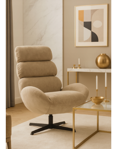 Fotel wypoczynkowy Axel beżowy velvet obrotowy loft do salonu gabinetu na Arena.pl