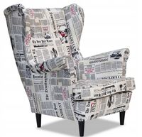 Fotel uszak ARI PRINT skandynawski  gazeta wzór design