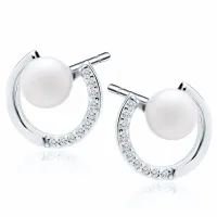 RODOWANE SREBRNE KOLCZYKI OTWARTE KÓŁKA KÓŁECZKA PERŁY PEREŁKI CYRKONIE