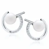 RODOWANE SREBRNE KOLCZYKI OTWARTE KÓŁKA KÓŁECZKA PERŁY PEREŁKI CYRKONIE