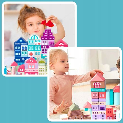 ZESTAW Klocki drewniane Miasto Auta Zestaw Puzzle Mata 115 Klocków EDU na Arena.pl