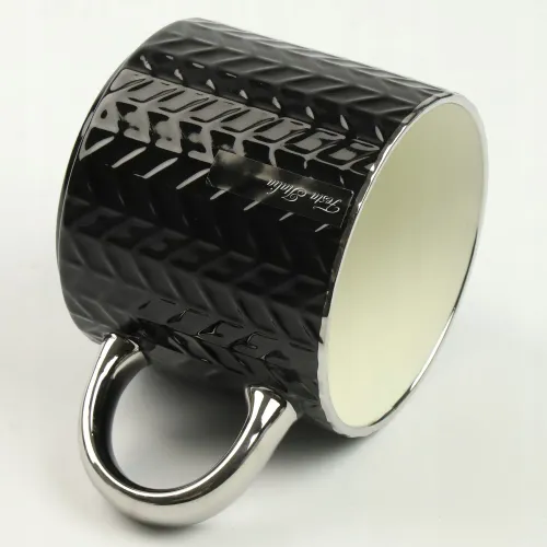 KUBEK PORCELANOWY DO KAWY HERBATY WZÓR SWETEREK 470ML ZE SREBRNYM UCHEM na Arena.pl