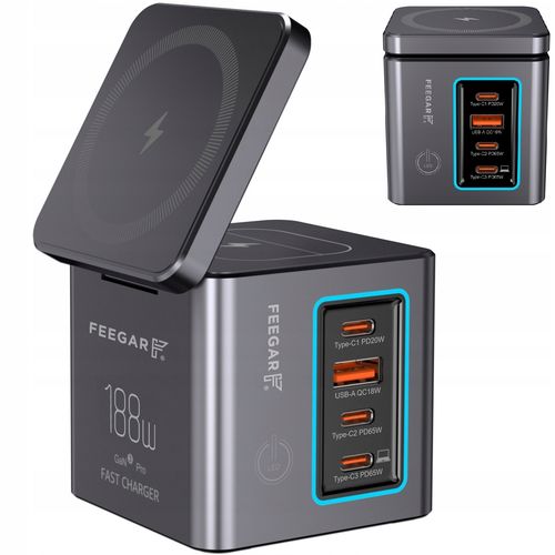 Ładowarka Sieciowa Usb-C Feegar Kombo 188W Gan3 Typ-C Pd Qc 3.0 Indukcyjna na Arena.pl