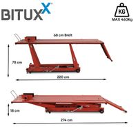 19721 Hydrauliczny podnośnik motocyklowy udźwig 460kg  czerwony solidny