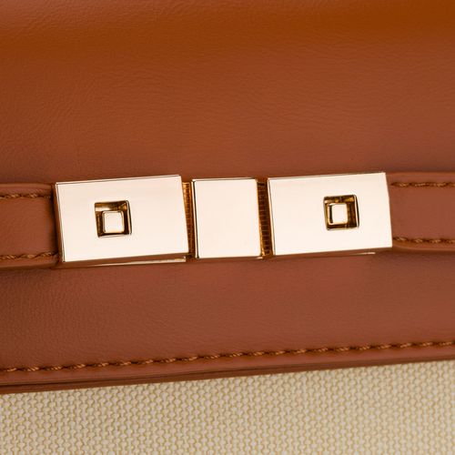 torebka damska w kolorach ecru i brązowym, zamykana suwakiem i magnesem na Arena.pl