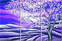 60 90CM OBRAZ 3 ELEM KWITNĄCE DRZEWO NOCĄ DRUK PŁÓTNO RAMA