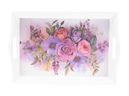 Taca dekoracyjna z melaminy 35,5 x 24 x 4,1 cm wygodne uchwyty wzór kwiaty na Arena.pl