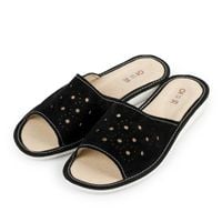 Kapcie damskie ażurowe czarne zamsz skóra