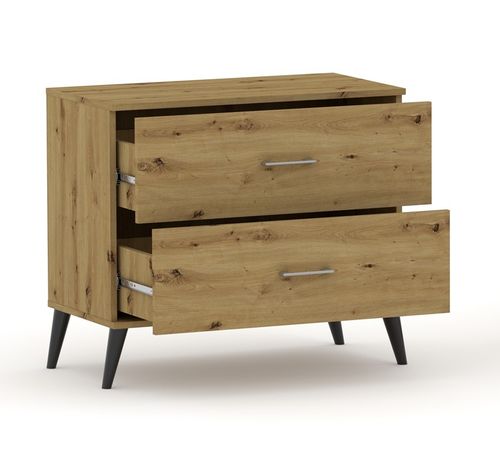 Komoda Pola 2N - 4 szerokości. Dab Artisan, 2 pojemne szuflady na nóżkach na Arena.pl
